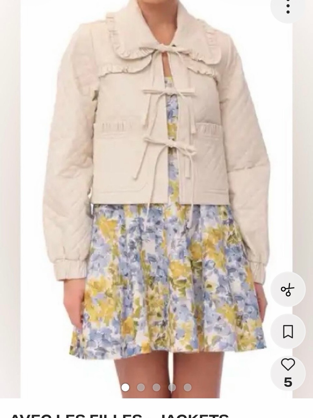 Avec Les Filles Cream Quilted Ruffle Tie-Front Jacket - NWT Size XS